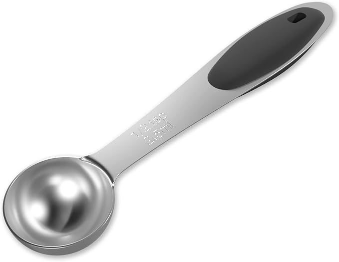 LEIFENY 1PCS 1/2 Tsp(1/6tbsp, 2.5ml) Single Measuring Spoon with Black Silicone Grip, Stainless Steel Individual Measure Scoop Only