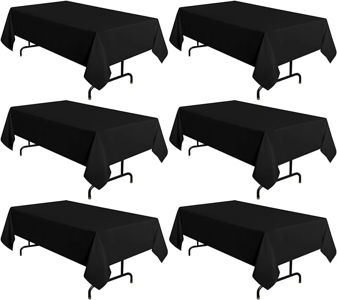 sancua 6 Pack Black Tablecloth 60 x 102 Inch, Rectangle Table Cloth for 6 Feet Tables - Stain and Wrinkle Resistant Washable Polyester Table Cover for Dining Tables, Buffet Parties and Camping