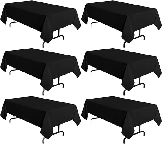 sancua 6 Pack Black Tablecloth 60 x 102 Inch, Rectangle Table Cloth for 6 Feet Tables - Stain and Wrinkle Resistant Washable Polyester Table Cover for Dining Tables, Buffet Parties and Camping