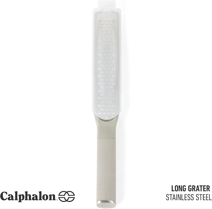 Calphalon Edge Stainless Steel Handheld Grater Lemon Zester W/Cover & Rubber Handle - Taupe