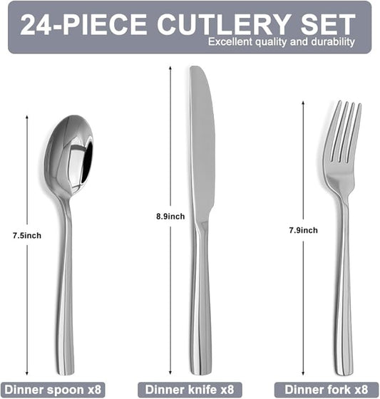 Silverware Set,18/10 Stainless Steel Silverware Set For 8,With Dinner Knives Forks Spoon Set for Home, Kitchen and Restaurant, Mirror Polished& Dishwasher Safe