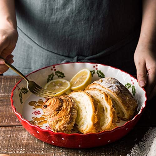 Ceramic Pie Pan Pie Dish for Oven 10 Inch Pie Plate Round Bakeware (Country Style)