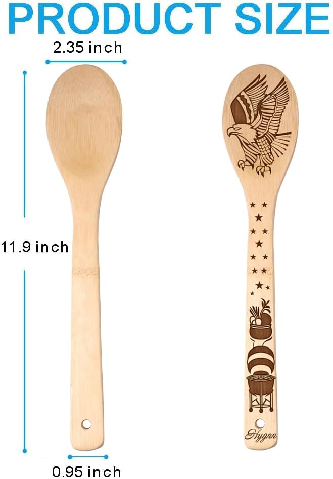 Make American Great Again! American Flag Iconic Architecture Gift Idea Cooking Serving Utensils Natural Bamboo Kitchen House Warming Presents Slotted Wooden Spoons for Cooking Utensils Set of 5…