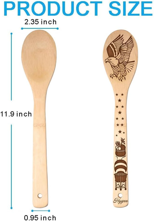 Make American Great Again! American Flag Iconic Architecture Gift Idea Cooking Serving Utensils Natural Bamboo Kitchen House Warming Presents Slotted Wooden Spoons for Cooking Utensils Set of 5…