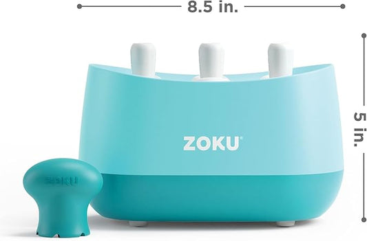 ZOKU New Triple Quick Pop Maker, Create 3 Popsicles in Minutes, Includes Super Tool, 6 Sticks and Drip Guards, 2 Pour Cups, and Character Kit, Blue