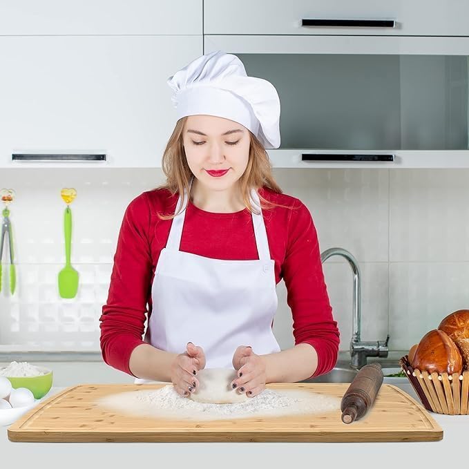 36" x 20" Bamboo Cutting Board for Kitchen Meal Prep and Counter Protection with 8” Stainless Steel Chef Knife, Extra Large, Thick and Heavy Duty, Deep Juice Groove for Meat, Vegetables
