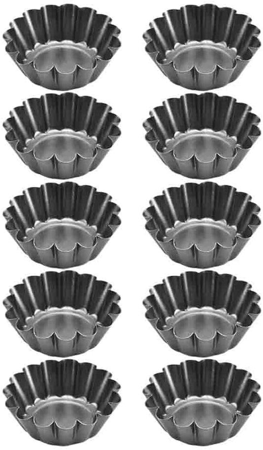 Set of 10 Tart Tins, Carbon Steel for Even Baking and Simple Demolding for Baking Enthusiasts