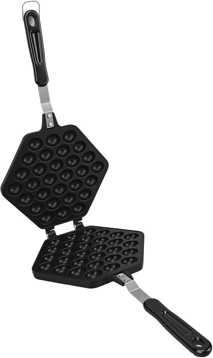 Zerodis Stovetop Waffle Pan Waffle Irons Maker with Ergonomic Handle Non Slip Even Heating Bubble Type Versatile Griddle Frying Pan for Baking Breakfast 15.7x8.5x1.7in Stovetop