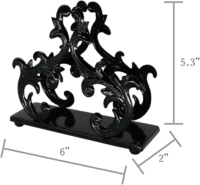 Owlgift Baroque Black Napkin Holder Set of 2 – Decorative Metal Tissue Rack for Tabletop, Mail, or Bill Organizer – 6 x 2 x 5.3 Inches, Glossy Finish for Home or Restaurant Use