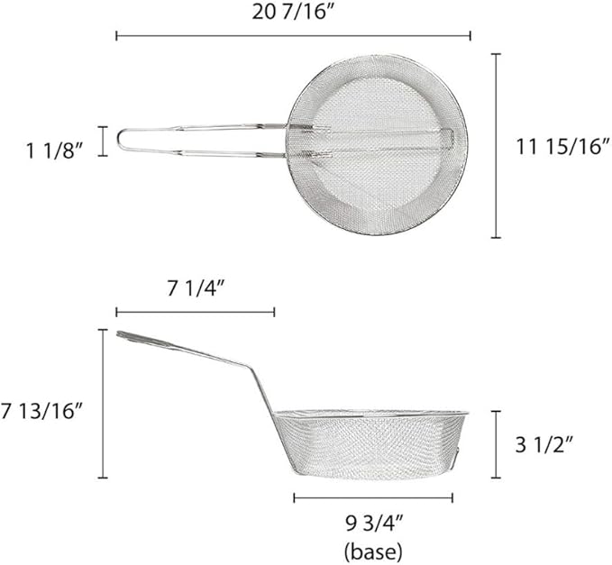 TrueCraftware- 12" Round Fine Mesh Culinary Basket Nickel Plated with 9-1/8" Handle Length- Kitchen Frying Basket Food Strainer Skimmer Strainer for Cooking Home Kitchen Restaurants
