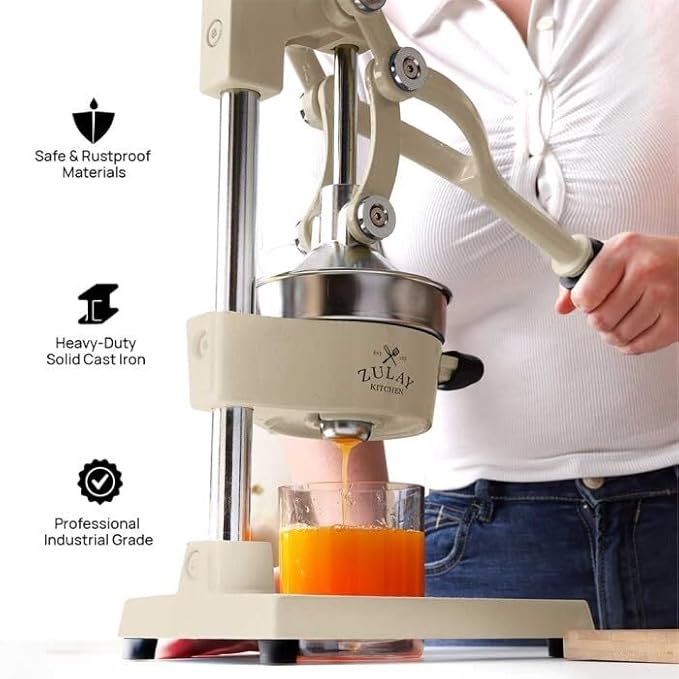 Zulay Kitchen Cast Iron Juicer - Easy-to-Clean Heavy-Duty Manual Juicer, Professional Citrus Juicer - Stainless Steel Lemon Squeezer - Manual Citrus Press & Orange Squeezer - Orange Juicer (Cream)