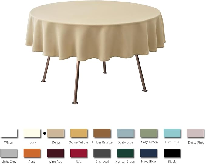 maxmill Round Textured Tablecloth Spill-Proof Wrinkle Free Soft Jacquard Table Cloth for Circular Table Cover, for Dining Room Buffet Banquet Parties Holiday Dinner, 70 Inch Beige
