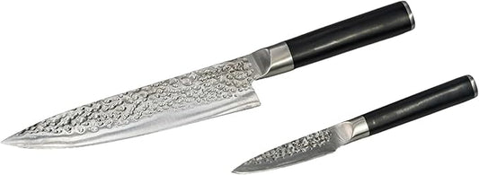Swiss Diamond Chef & Paring Knife, German Steel With ABS Handle, Half Tang Handle, Hammered Blade Chef Knives Professional Grade, 55+2 Rockwell Hardness, 8 & 4.5 Inch