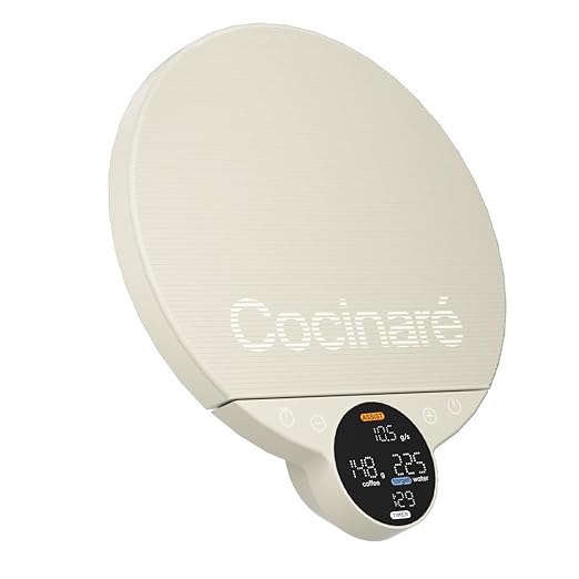 Cocinare Balance Lite Smart Coffee Scale with Timer, 3kg/0.1g Precision Digital Scale for Pour-Over, Espresso & Drip, 3 Brewing Modes (Assist, Weigh, Competition), Adjustable Ratios & Flow Rate, White