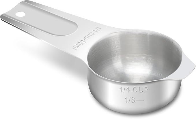 1/4 Cup (60 ml | 2 oz | 60 cc) Stainless Steel Measuring Cup, Metal Measuring Cup for Cooking & Baking