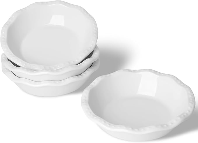 GDCZ Mini Pie Pan Set of 4, Ceramic Individual Stackable Pie Tins，Non-Stick Baking Bread Pan, Microwave and Dishwasher Safe, 5.8 Inch 8OZ, White
