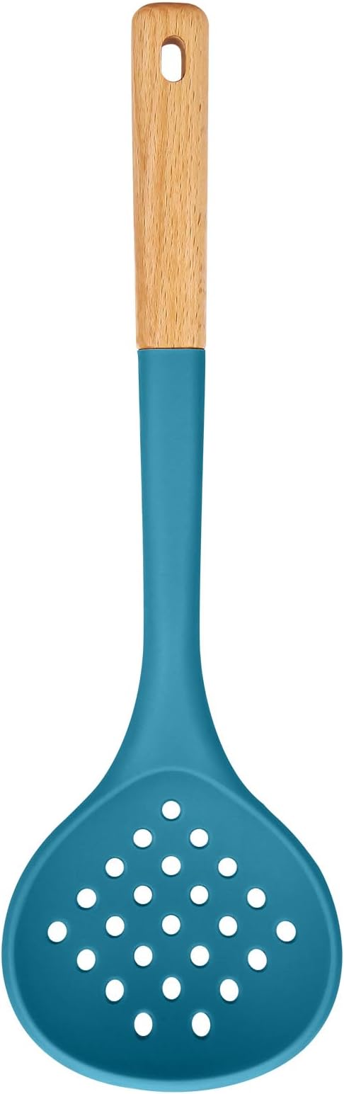Kitchen Ladle Strainer, Large Slotted Spoon with High Heat Resistant BPA Free, Non Stick Cooking Skimmers For Draining & Frying, 13.2inch (Blue)
