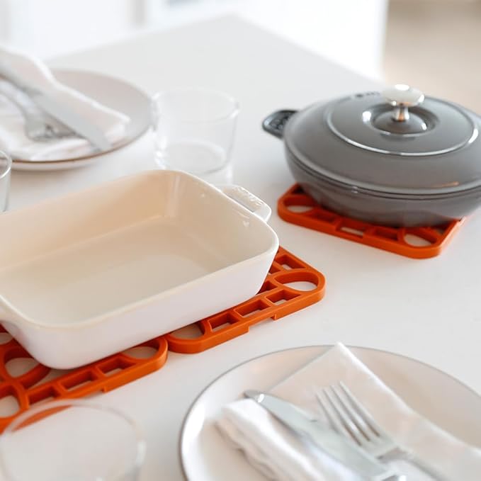 Capabunga 2-Pack Trivets for Hot Dishes - Orange Interlocking Hot Pads for Kitchen, Coffee Bar Essentials, Silicone Mats for Kitchen Counter, Heat Resistant Silicone Trivets for Pots and Pans