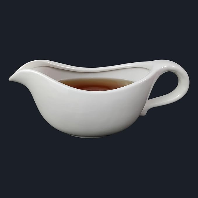 TripDock 24 Oz Gravy Boat- Large Capacity Thanksgiving Farmhouse Gravy Boat/White-Perfect Addition to Your Holiday Table Setup