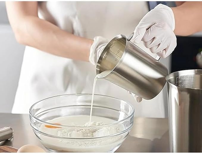 CURTA 18/8 Stainless Steel Measuring Cup with Handle and Pour Lip, Metal Pitcher with Oz and ML marking, 16OZ/500ML- 2 Cup), Heavy-Duty Pitcher