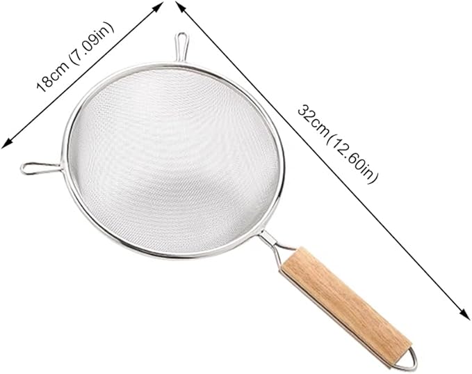 Strainer with Single Fine Mesh, 7-Inch Diameter, Large, Stainless Steel, Tan,Silver