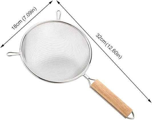Strainer with Single Fine Mesh, 7-Inch Diameter, Large, Stainless Steel, Tan,Silver