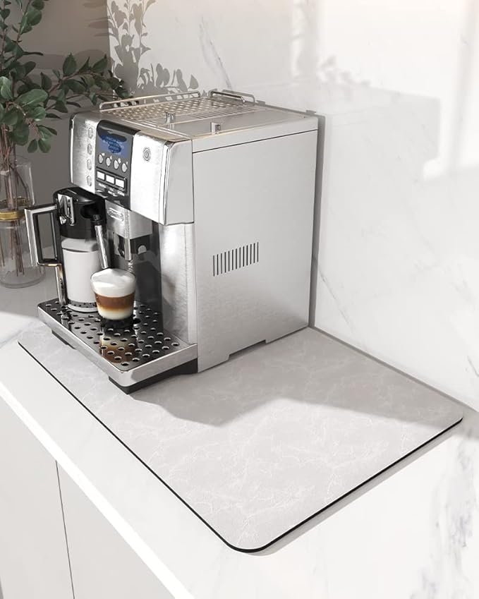 AMOAMI Coffee Mat Hide Stain Rubber Backed Absorbent Dish Drying Mat for Kitchen Counter - Fits Under Coffee Maker or Machine