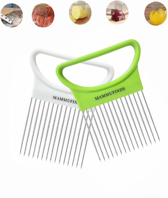 Potato slicer & Kitchen Gadgets, 1 Crinkle Cutter, 1 Onion Slicer, Stainless Steel Onion Holder, Vegetable, Avocado, Tomato,Mandoline Slicer, Fruit Cutter, wavy crinkle cutter for veggies,