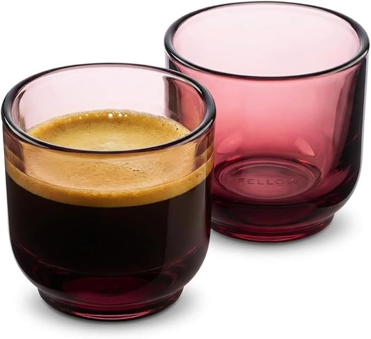 Fellow Pirch Espresso Glasses 3.5 oz Artisanal Cups, Set of 2, Dishwasher Safe Coffee Glasses for Espresso Shots & Latte Art – Garnet
