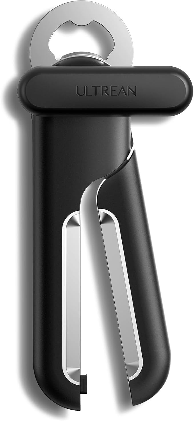 Ultrean Manual Can Opener Bottle Opener, Thickened Heavy-Duty Stainless Steel Construction, Durable and Built to Last, Smooth Edge, Ergonomic Handles, Rust Resistant, Oversized Easy-Turn Knob-Black