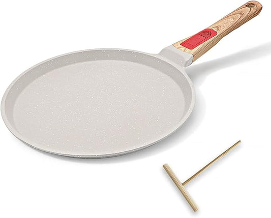 RANX INGST Non Stick Crepe Pan with Detachable Handle, 10 Inch Cast Aluminium Dosa Tawa Tortilla Pan, Pancake Pan Induction Compatible - White