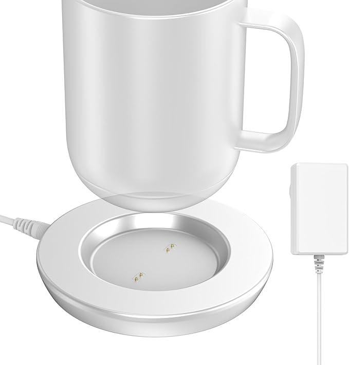 Underhub Charging Coaster 2 Compatible with Embo Temperature Control Smart Mug 2 and 1 - Mug Power Cord - Charger Dock Base for Wireless Warmer Cup Accessories (Silver White)