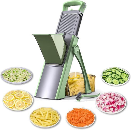 Multifunctional Mandoline Slicer, Adjustable Vegetable Chopper with 4 Cutting Modes, Extra Large Feed Slot, Foldable, Hand-Safe, Dishwasher Safe, for Commercial & Home Kitchen Use (Green)