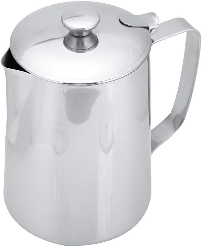 Milk Frothing Cup, Stainless Steel MugPitcher Jug with Lid Latte Coffee Art Tool for Home Cafe Bar Restaurant Hotel(1000mL)
