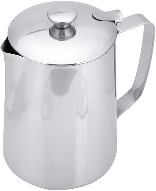 Milk Frothing Cup, Stainless Steel MugPitcher Jug with Lid Latte Coffee Art Tool for Home Cafe Bar Restaurant Hotel(1000mL)