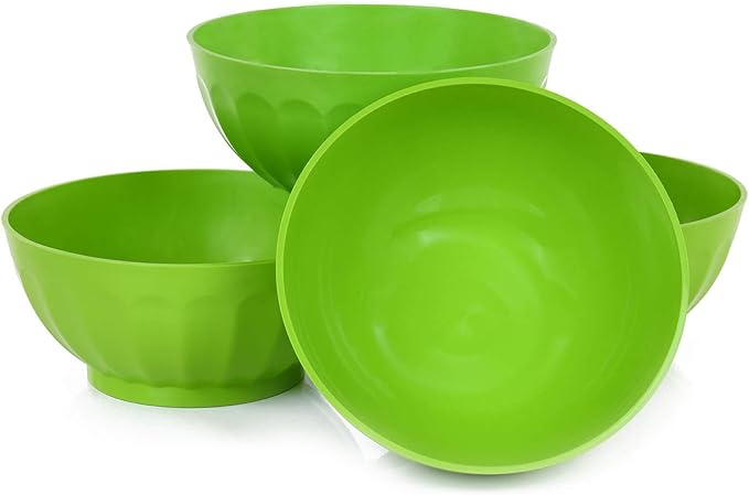 Mintra Unbreakable Plastic Bowl, GREEN 4pk - Large, 1.8L, 60oz, 7.75inW x 3.25inH - (Part Of A Set) - Salad, Snacks, Breakfast Cereal, Fruit, Popcorn, Soup, Colorful, Shatterproof, BPA Free