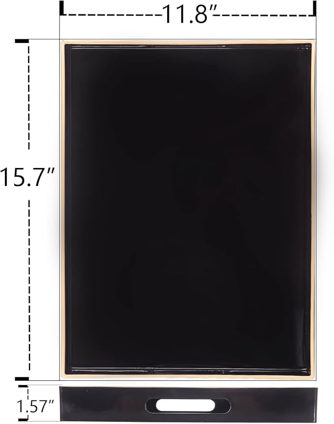 MAONAME Black Serving Tray with Handles, Rectangular Decorative Tray, Modern Coffee Table Trays, Plastic Ottoman Trays for Bathroom, Decor, 15.7” x 11.8” x 1.57"