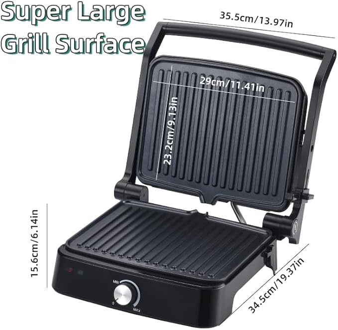 Vivicreate 5 in 1 Panini Press & Indoor Electric Grill, Stainless Steel Sandwich Maker with Non Stick Plates, Contact Grill for Steak, Burger, Breakfast & Countertop Cooking (1 Knob Plastic)