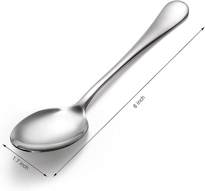 Suwimut 30 Pieces Large Tablespoons Set, 8 Inch Food Grade Stainless Steel Dinner Spoons, Metal Soup Spoon Silverware Spoon for Home, Kitchen or Restaurant, Mirror Polished & Dishwasher Safe
