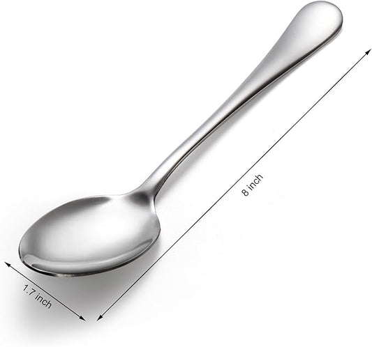 Suwimut 30 Pieces Large Tablespoons Set, 8 Inch Food Grade Stainless Steel Dinner Spoons, Metal Soup Spoon Silverware Spoon for Home, Kitchen or Restaurant, Mirror Polished & Dishwasher Safe