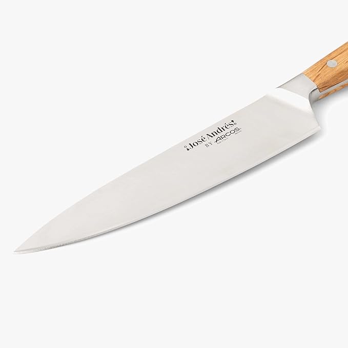 Arcos Jose Andres Chef Knife | 8-Inch Forged Knife for Professional Culinary Precision | NITRUM Stainless Steel Blade with Silk Edge | Ergonomic Light Brown Holm Oak Handle
