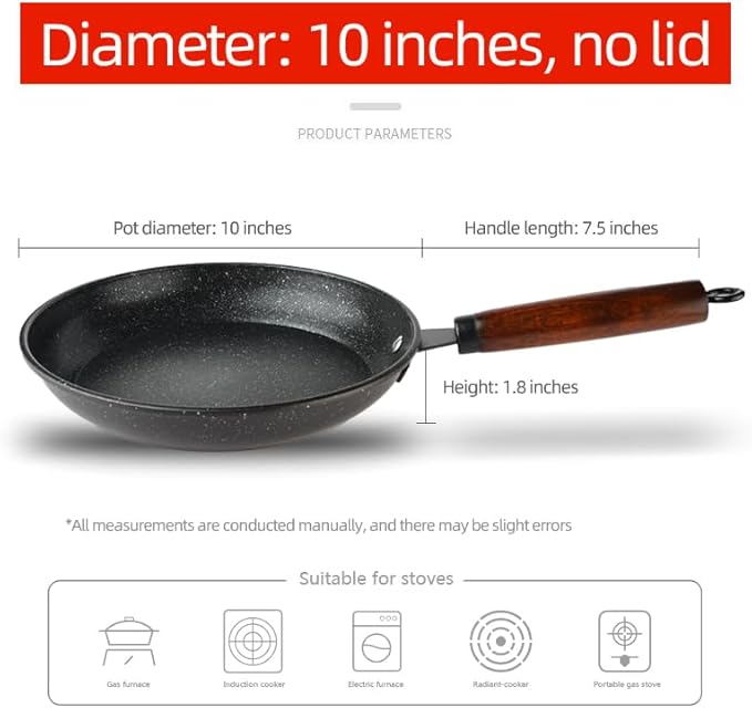 CBESTUTENSIL Non-stick frying pan, granite-coated skillet, lightweight egg pan, chef's frying pan,Fried eggs don't stick to the pan， wooden handle (10 inches)