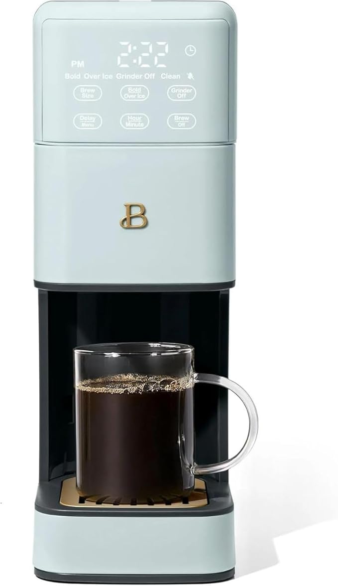 Beautiful Perfect Grind Programmable Single Serve Coffee Maker, Burr Grinder, 64 oz Reservoir, 6 Brew Sizes by Drew Barrymore (Hydrangea)