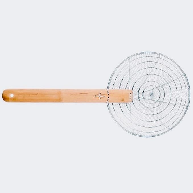 10-Inch Galvanized Steel Spider Strainer – Fine Mesh Skimmer with Natural Bamboo Handle for Cooking & Frying Ideal for Home & Professional Kitchens