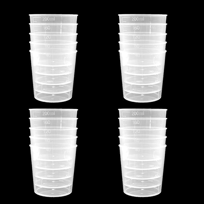 20 Pack 200ml/6.8oz Plastic Liquid Measuring Cups Transparent Mixing Cups Medicine Cups Lab Graduated Beakers Clear Measuring Jugs Set Medium Kitchen Baking Cooking Measure Tool Home