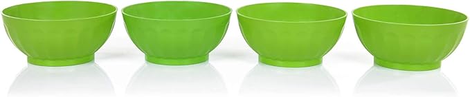 Mintra Unbreakable Plastic Bowl, GREEN 4pk - Large, 1.8L, 60oz, 7.75inW x 3.25inH - (Part Of A Set) - Salad, Snacks, Breakfast Cereal, Fruit, Popcorn, Soup, Colorful, Shatterproof, BPA Free
