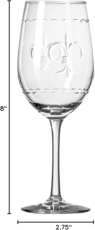 Rolf Glass Fleur De Lis White Wine Glass 12 ounce - Stemmed Wine Glasses Set of 4 – Lead-Free Glass - Diamond Wheel Engraved Wine Glasses - Made in the USA