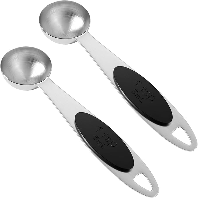 2PCS 1Tsp(1/3tbsp, 1/6oz, 5ml) Single Magnetic 18/8 Measuring Spoon, 304 Stainless Steel Individual Measure Scoop Only for Baking & Cooking, Metal Kitchen Gadgets Essentials
