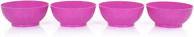 Mintra Unbreakable Plastic Bowl, PURPLE 4pk - Large, 1.8L, 60oz, 7.75inW x 3.25inH - (Part Of A Set) - Salad, Snacks, Breakfast Cereal, Fruit, Popcorn, Soup, Colorful, Shatterproof, BPA Free