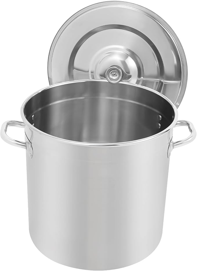 Stainless Steel Stock Pot w/Lid, Commercial Soup Cookware for Home/Restaurant/Hotels, for Stew/Simmering/Soup, Universal Stove Compatible (33L/34.8Qt.)